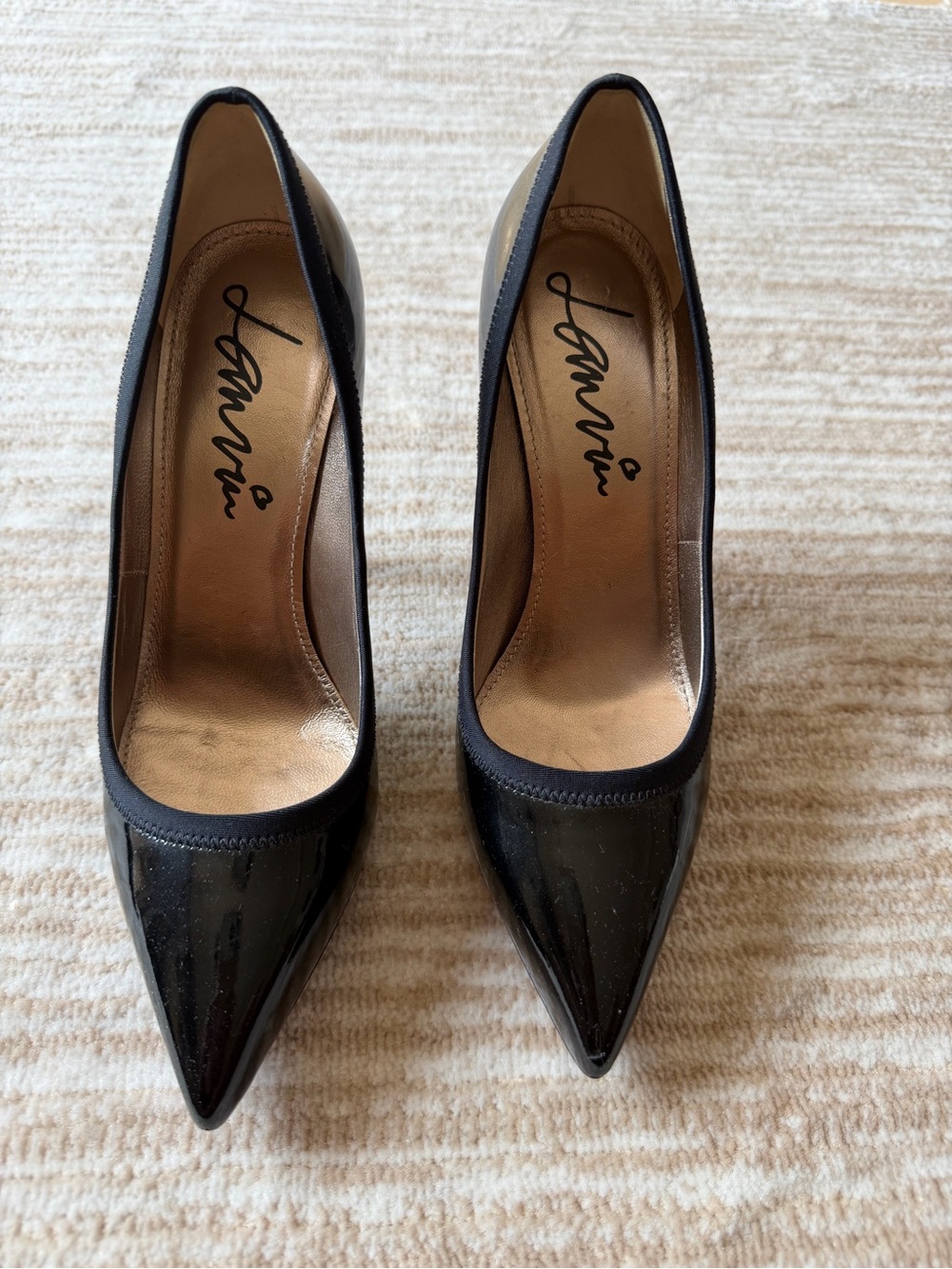 Lanvin Black Patent Pointed-Toe Pumps Size 38